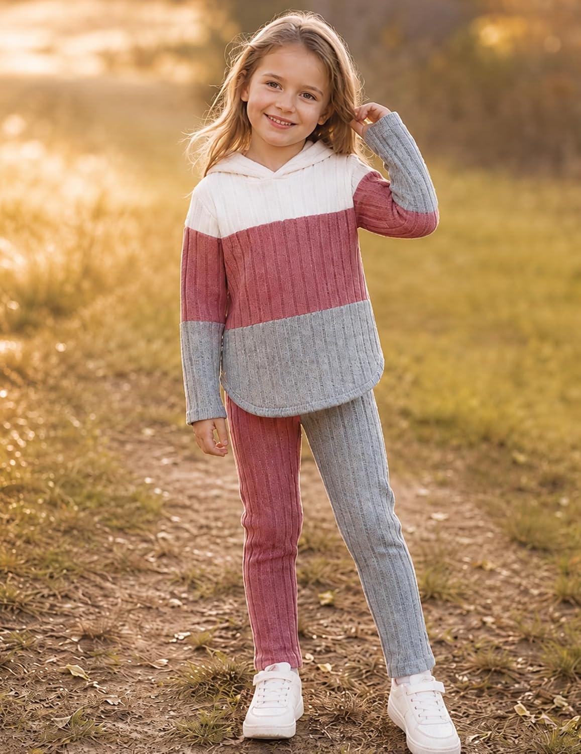 Detalle 1 de Girls' Hoodie and Leggings Set, Cotton-Spandex Blend