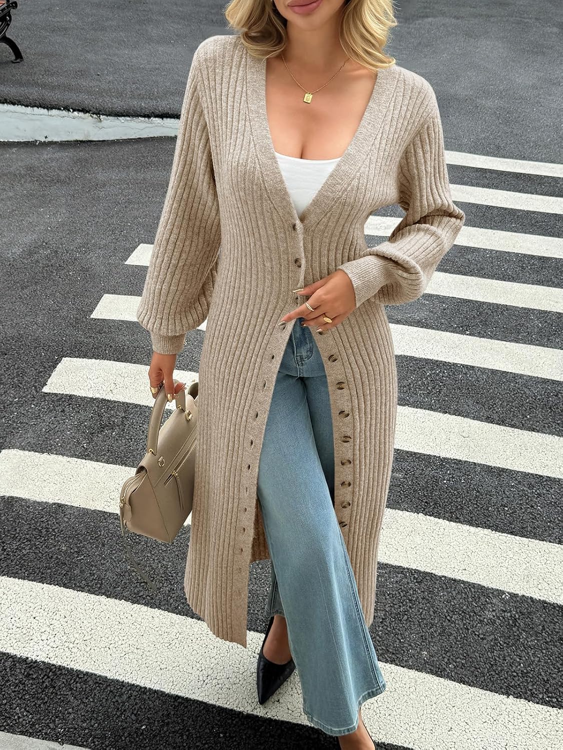 Thumbnail 2 de Saodimallsu Long Chunky Knit Cardigan V Neck 1️⃣