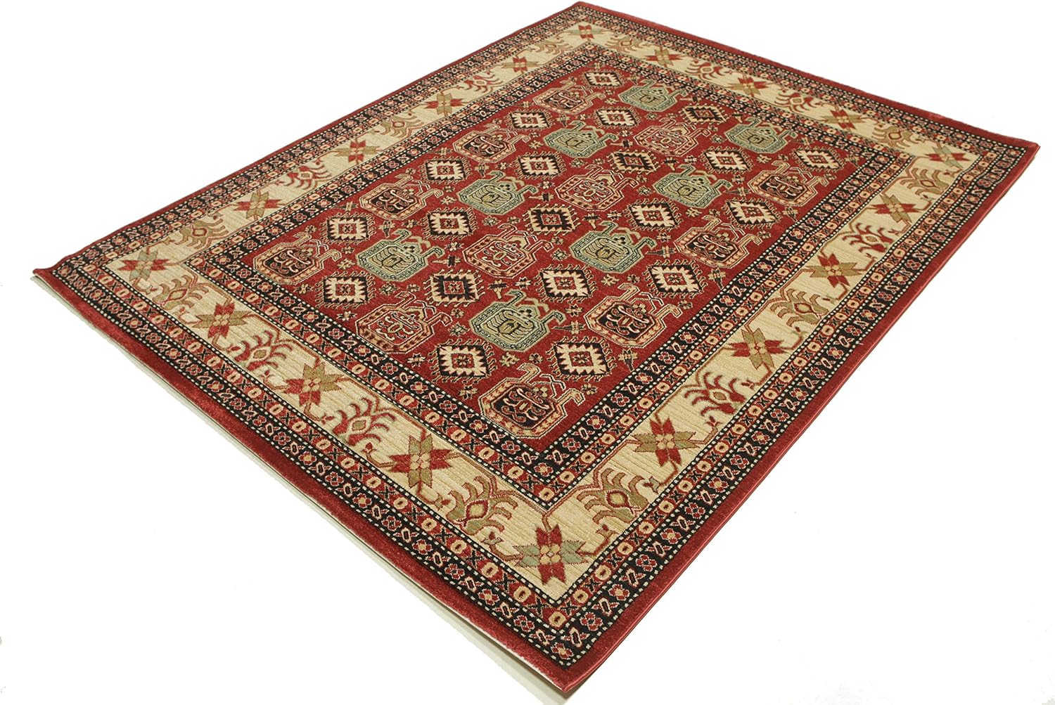 Detalle de RugVista Kazak Simav – dywan orientalny 200 × 250 cm, czerwono-beżowy