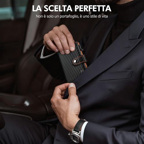 Detalle 2 de TENBST Portafoglio uomo e donna slim con RFID, porta carte pop-up e portamonete