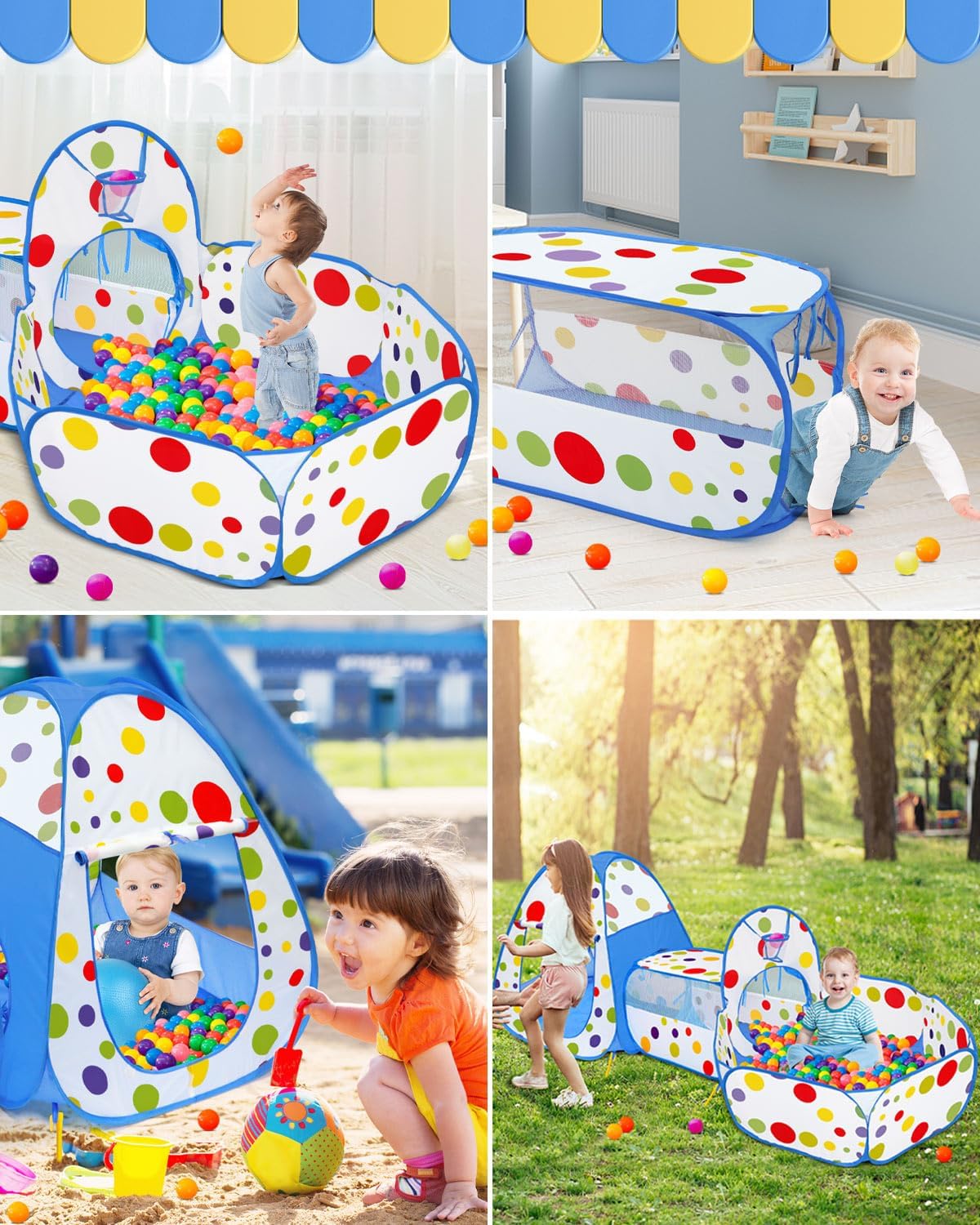 Detalle de MAIKEHIGH Kids Play Tent and Tunnel, 3 in 1 Pop Up Play Set with Ball Pit – Indoor & Outdoor Garden Toy