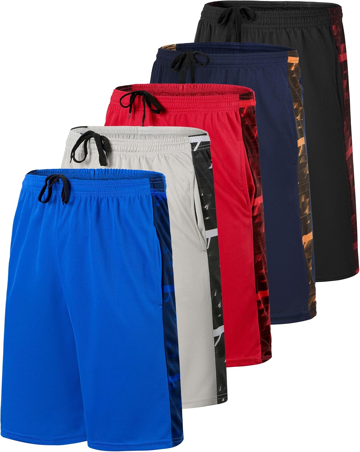 Detalle de Real Essentials 5 Pack Boys' Mesh Basketball Athletic Shorts with Pockets