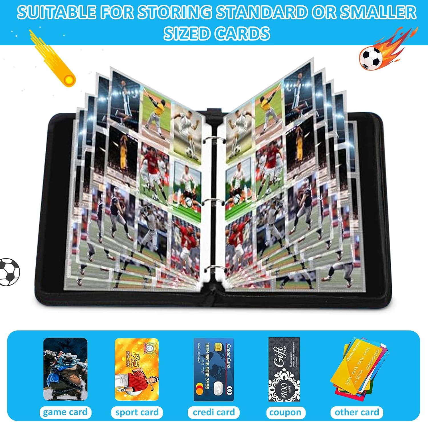Detalle de Sammelkarten Album: 900 Karten, 50 Seiten – vielseitiger Kartenordner für Fußball- und Sammelkarten