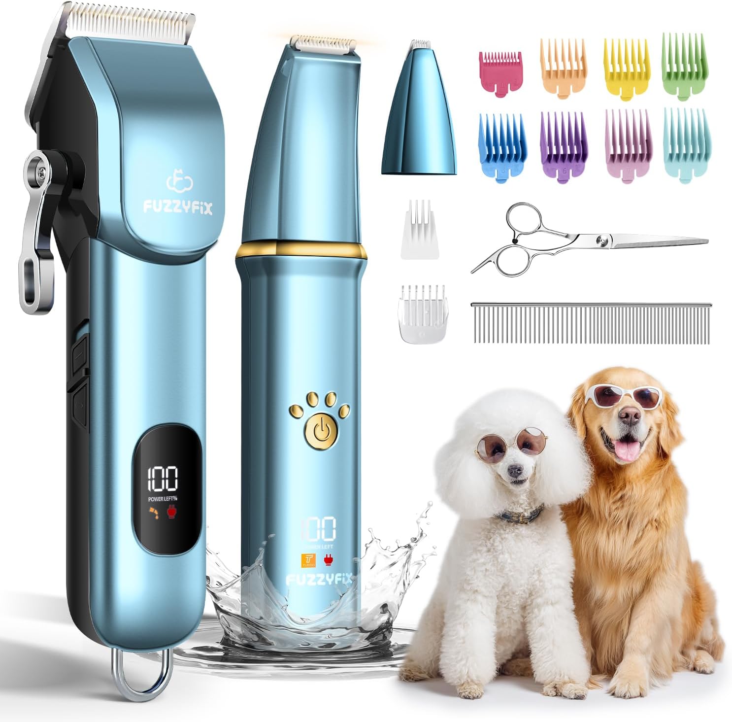 FuzzyFix Tondeuses chiens 3 en 1 sans fil pour Pattes et Corps – Silencieuse et Puissante