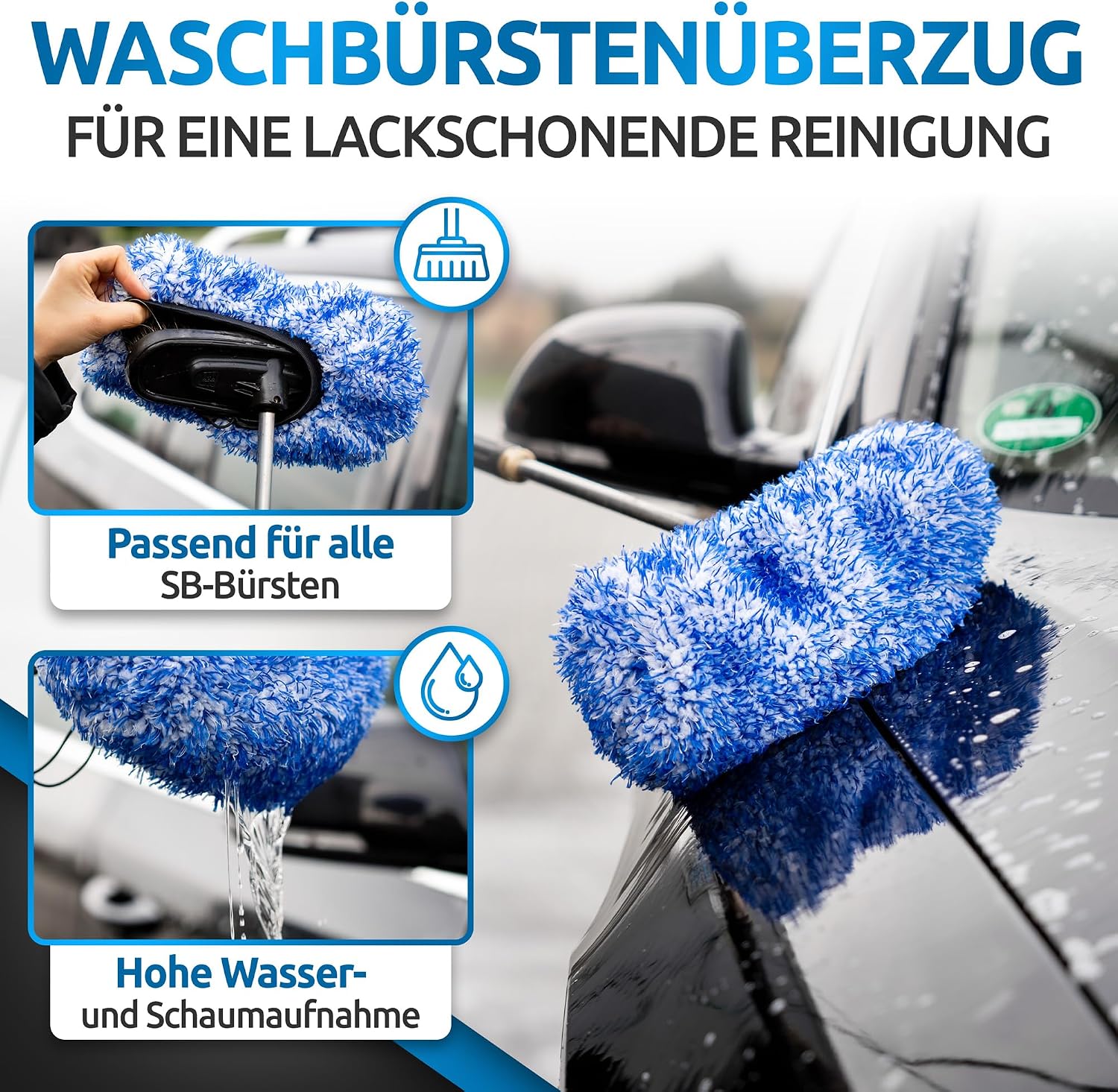 Detalle de ROADZ Premium 3in1 Autoreinigungsset – Waschbürsten-Überzug, Felgenbürste und Mikrofasertücher