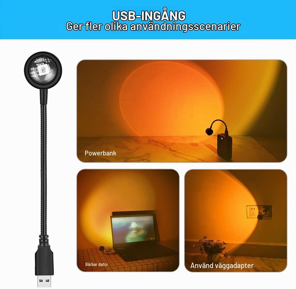 Thumbnail 2 de OSDUE Sunset Light USB-solnedgångslampa med 360° roterbart lamphuvud