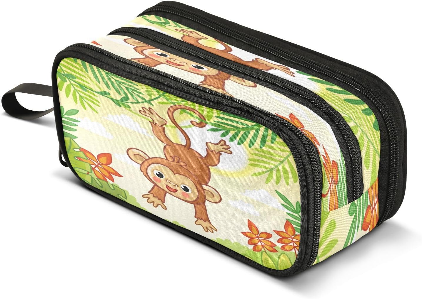 Detalle de Mnsruu Cute Cartoon Monkey Pencil Case – Large Capacity Nylon Stationery Organizer