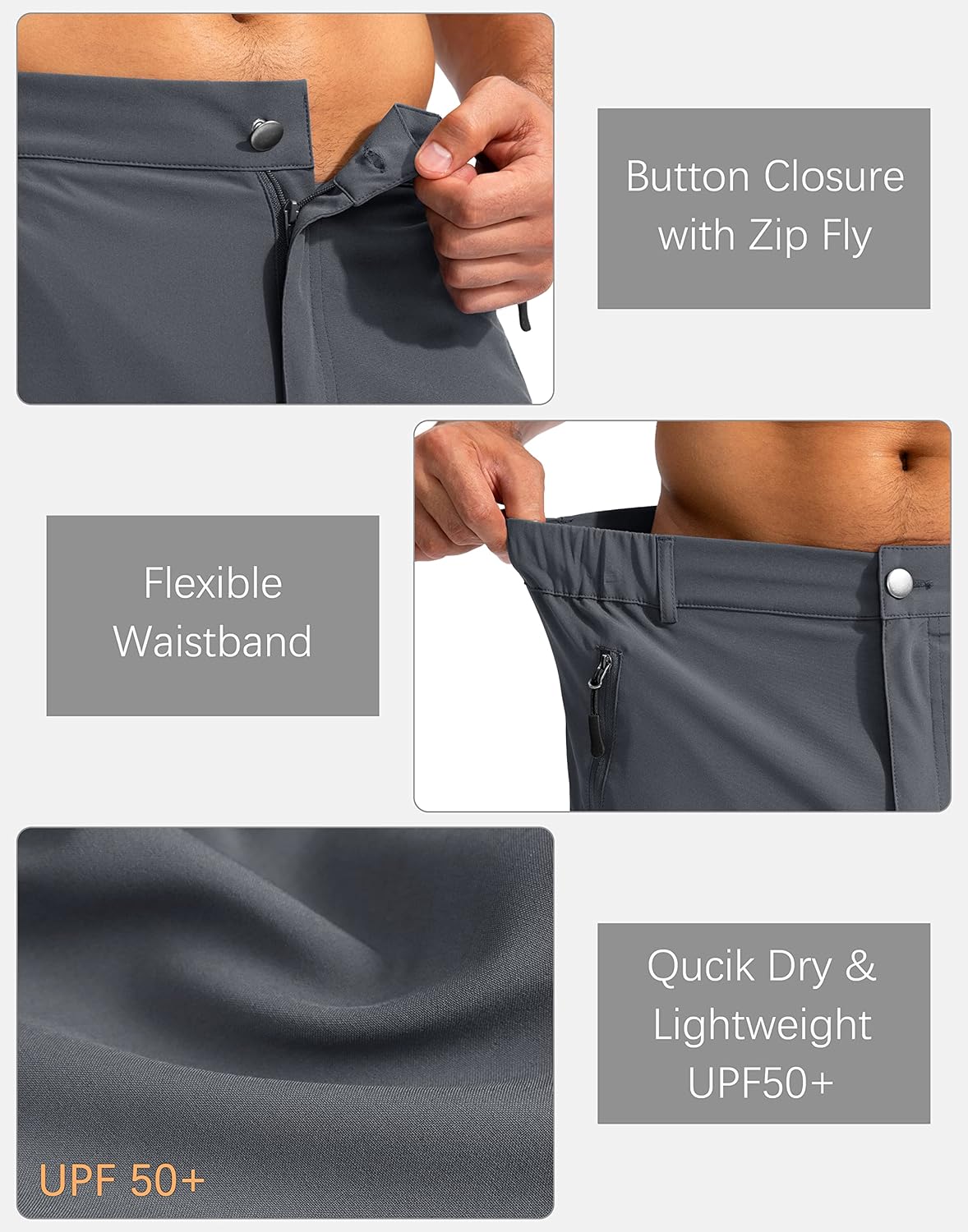 Thumbnail 4 de Pudolla Men’s Hiking Cargo Shorts with 5 Zipper Pockets (9/7/11 in Lightweight Outdoor Shorts)