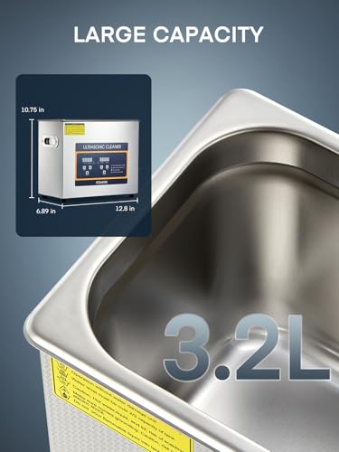 Thumbnail 5 de FOHERE Ultrasonic Cleaner with Heater and Timer (3.2L, 120W) – Stainless Steel