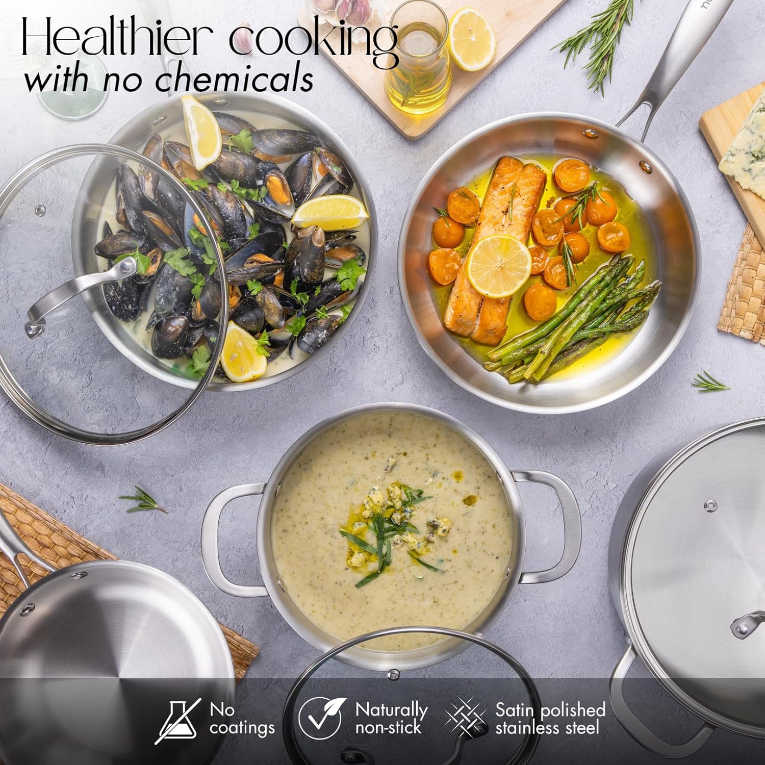 Detalle 1 de Nuovva 8pc stainless steel cookware set