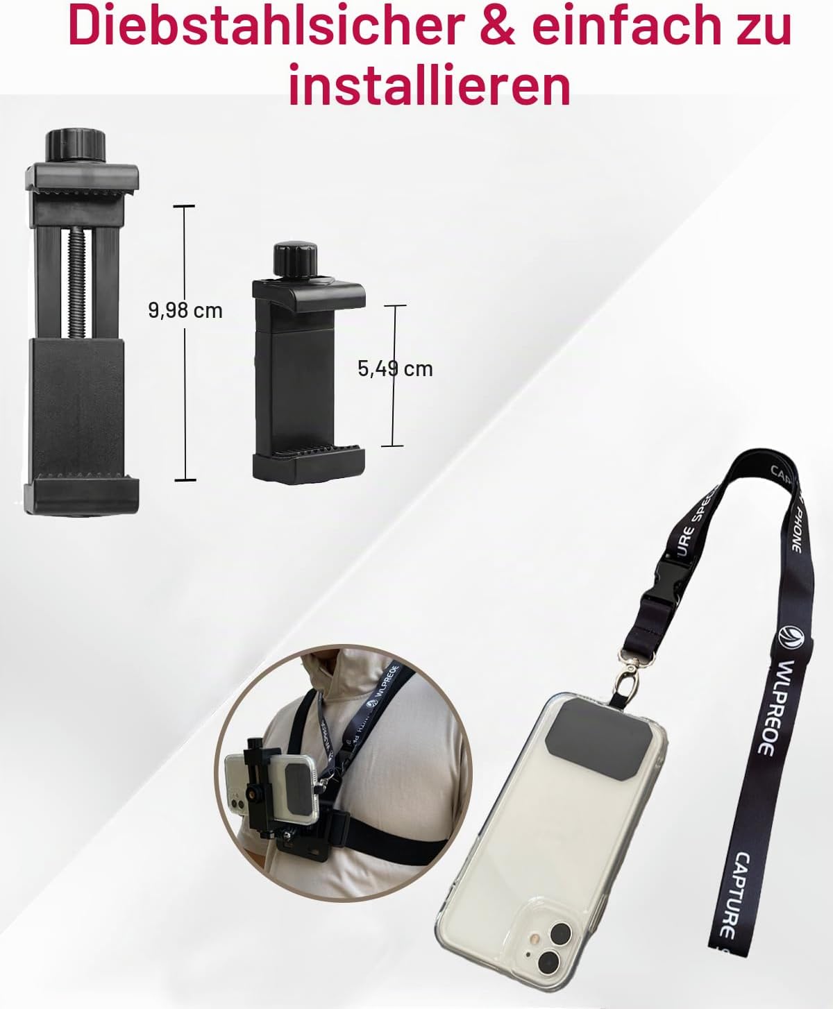 Thumbnail 4 de WLPREOE Handy Brustgurt mit Kopfhalterung – Immersive POV-Aufnahmen mit Smartphone oder Action-Kamera