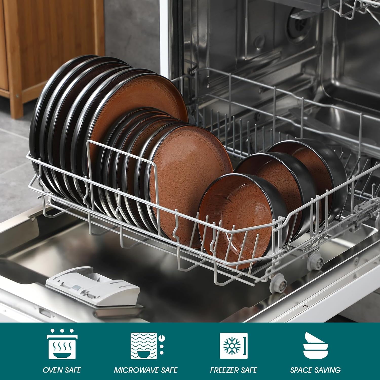 Thumbnail 3 de Vancasso AMBER 24-Piece Stoneware Dinnerware Set — Dark Brown, Microwave & Dishwasher Safe