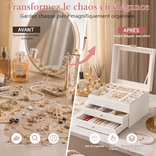 Detalle 2 de StowBin, boîte à bijoux à 3 niveaux avec 24 compartiments et couvercle transparent