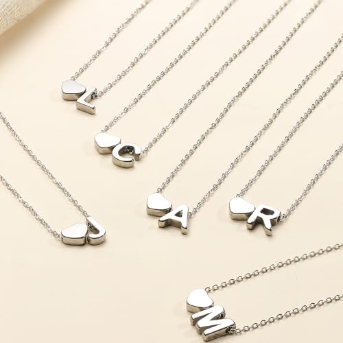 Thumbnail 4 de Collar LOLIAS con inicial y corazón en plata de acero inoxidable (personalizado)