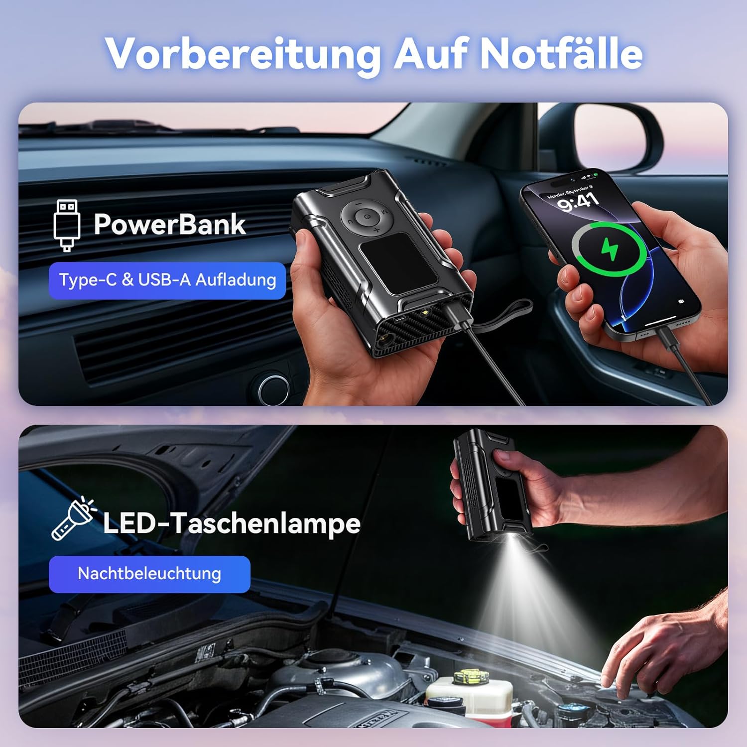 Detalle 2 de Kabellose elektrische Luftpumpe (Akku-Kompressor) für Fahrrad, Auto und Motorrad – 150 PSI, digital mit Sensor