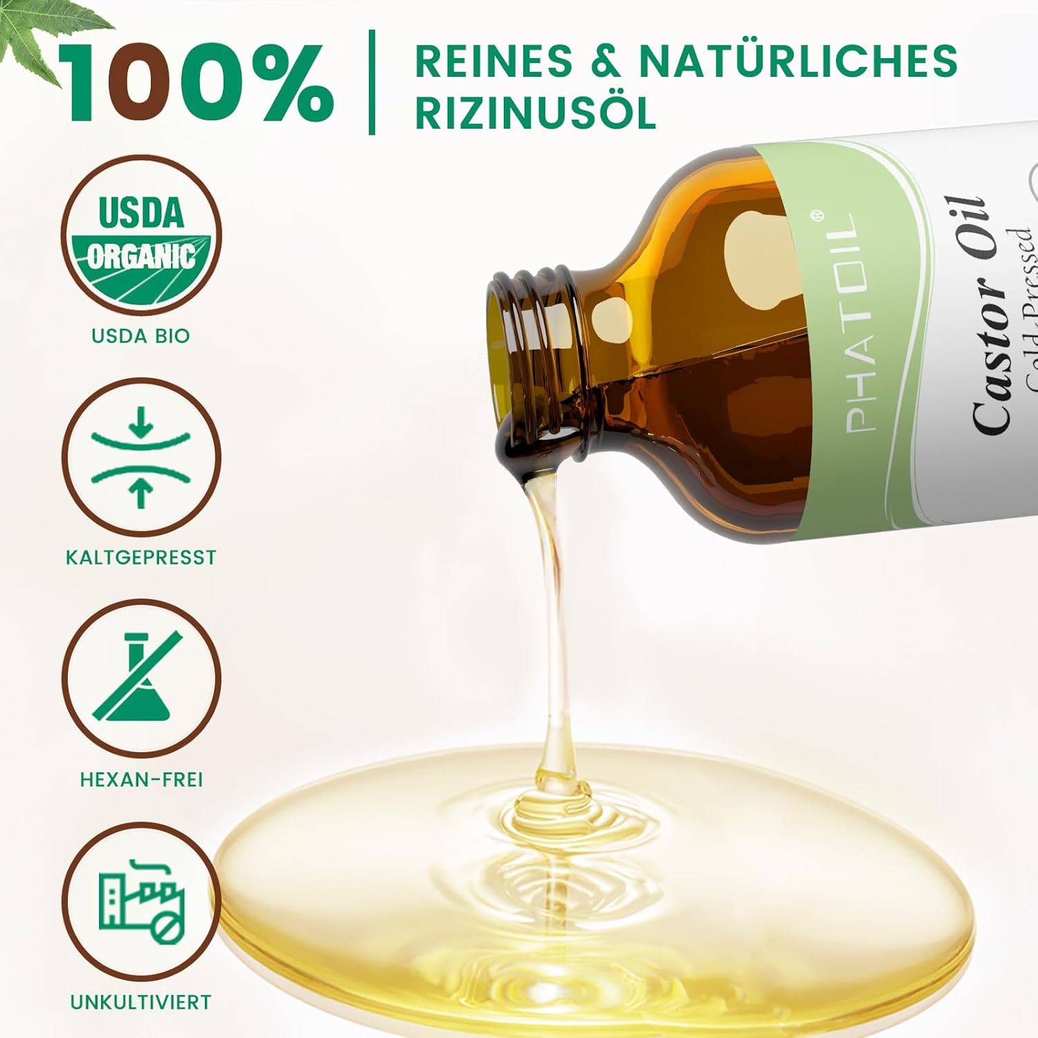 Detalle 2 de PHATOIL Rizinusöl Bio 118ml 🌱