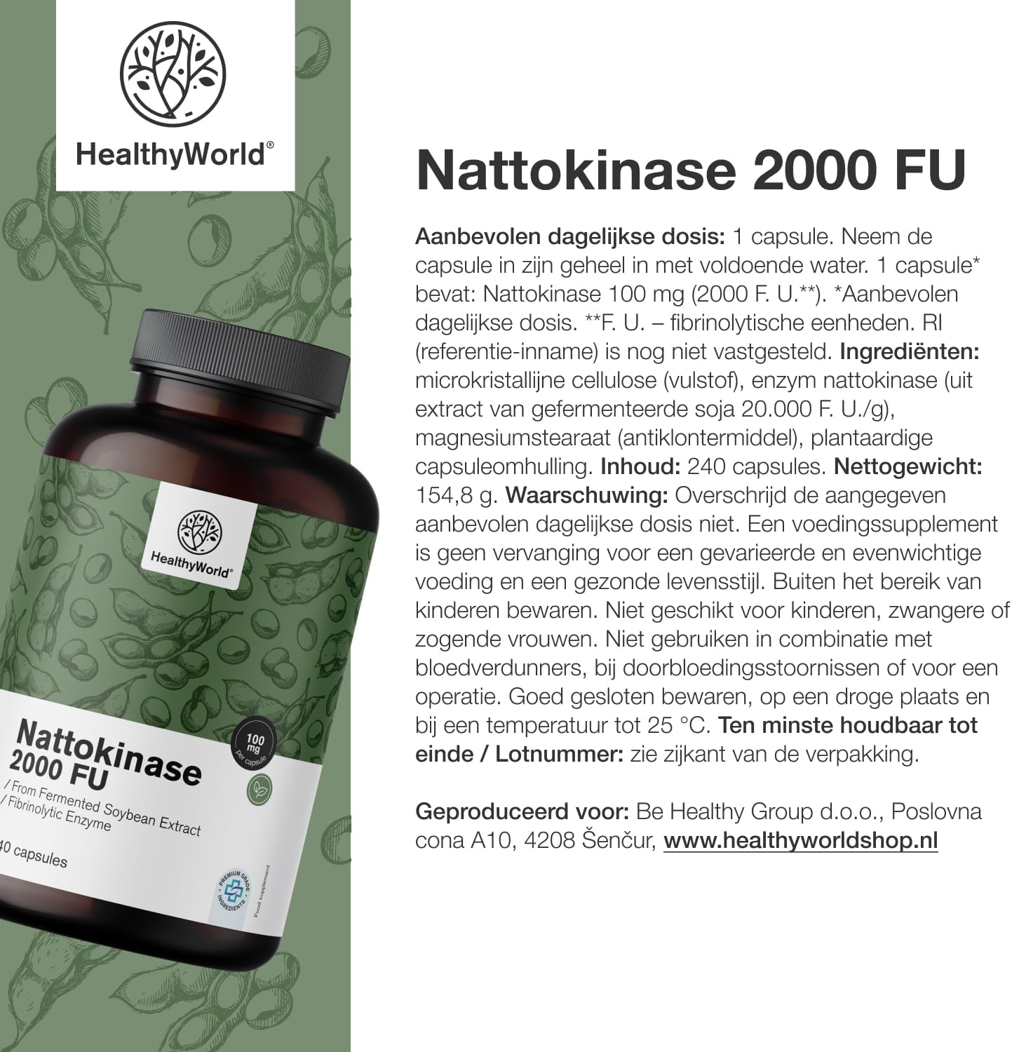 Thumbnail 6 de HealthyWorld Nattokinase 2000 FU capsules, 100 mg, vegan, 240 stuks