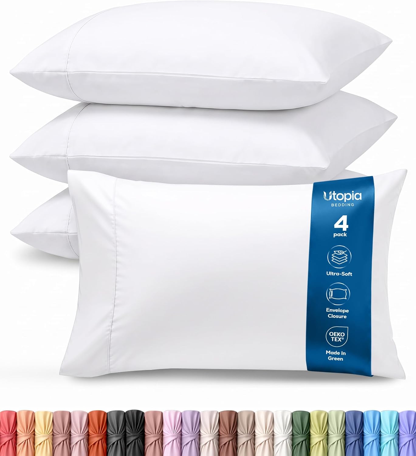 Detalle de Utopia Bedding HU-XI-201 Standard Microfiber Pillowcases, Set of 4, White