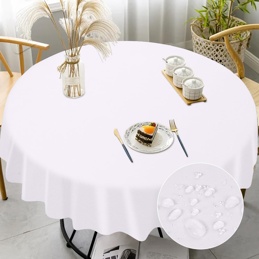 Detalle de AUAUY rund duk i polyester, vit, 120 cm – vattenavvisande och fläckresistent