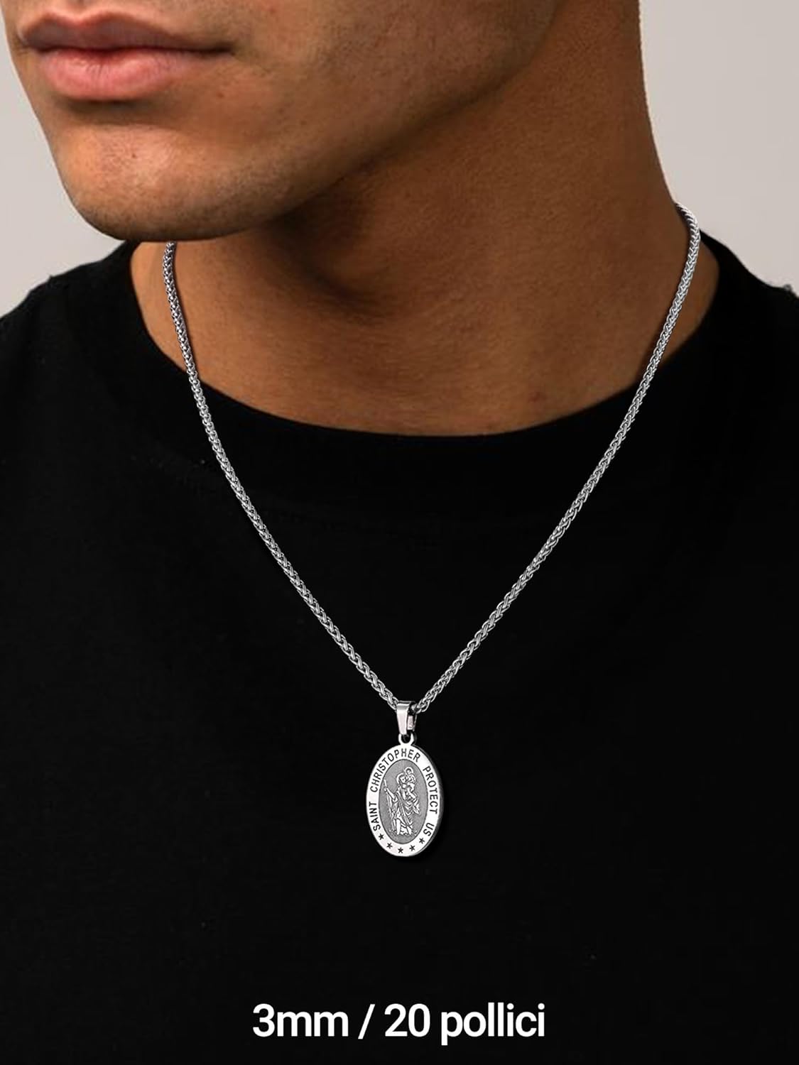 Thumbnail 3 de PROSTEEL Collana da uomo in acciaio 316L con catena grana “dente di drago” 3 mm, lunghezze 46–76 cm