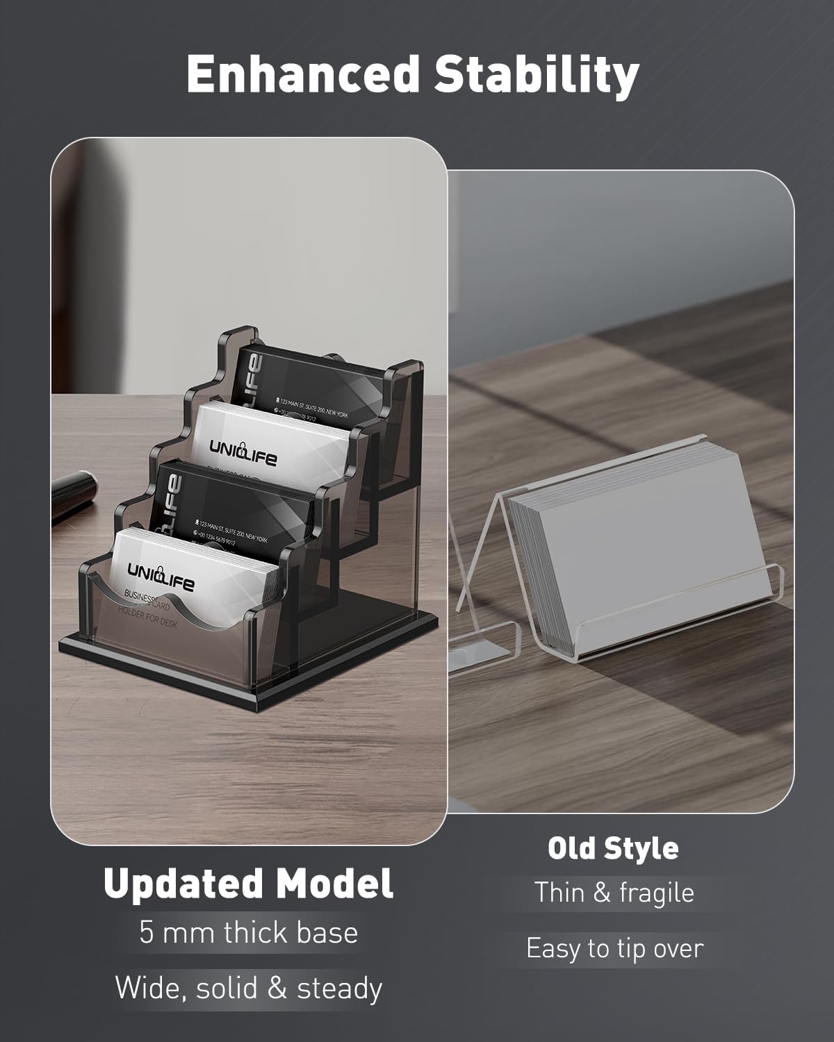 Thumbnail 3 de Uniclife porte-cartes d’affaires en acrylique (4 fentes) – capacité jusqu’à 240 cartes pour bureau