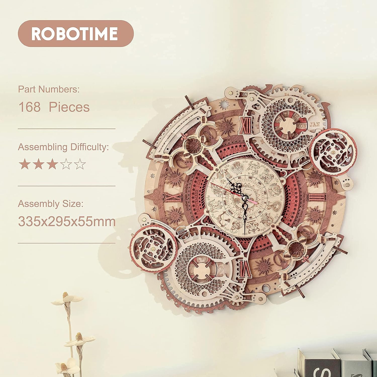 Detalle de Puzzle 3D en bois ROBOTIME : horloge murale steampunk à construire