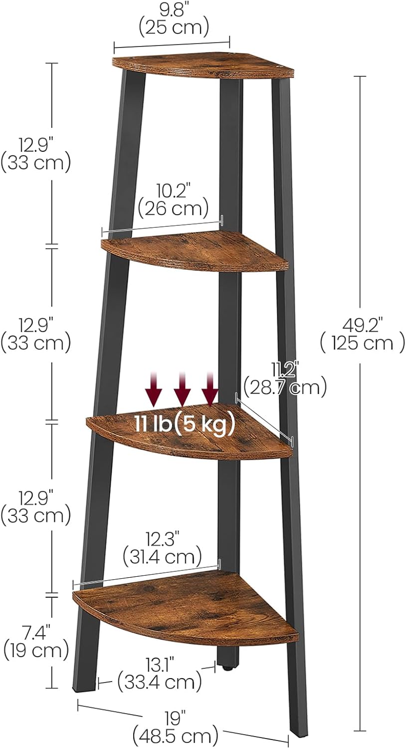 Detalle de VASAGLE BARNET Collection LLS34X 4-Tier Corner Shelf, Tan and Black