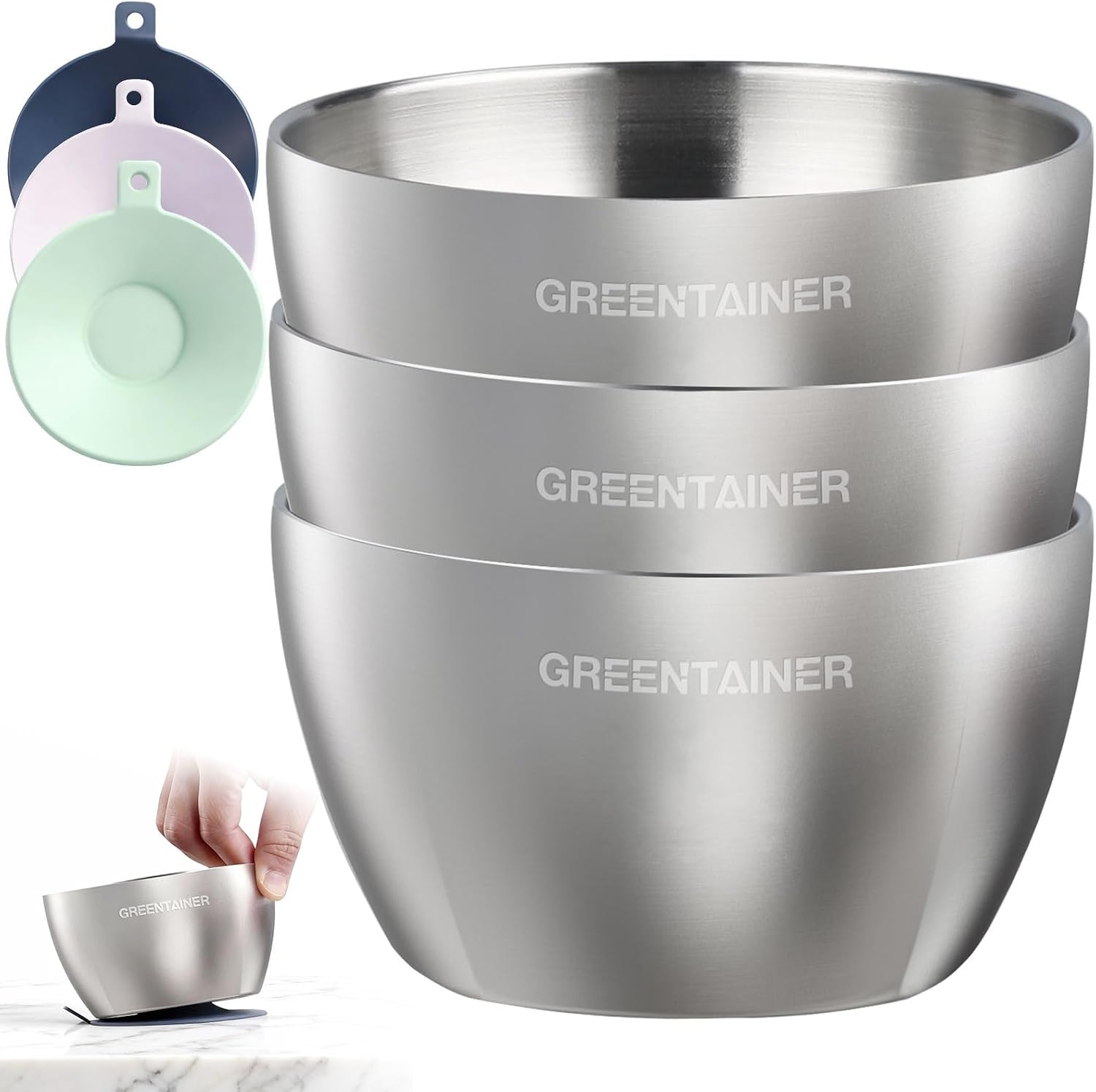 Detalle de Greentainer T0801-MIX Stainless Steel Baby Bowls with Silicone Suction Bases