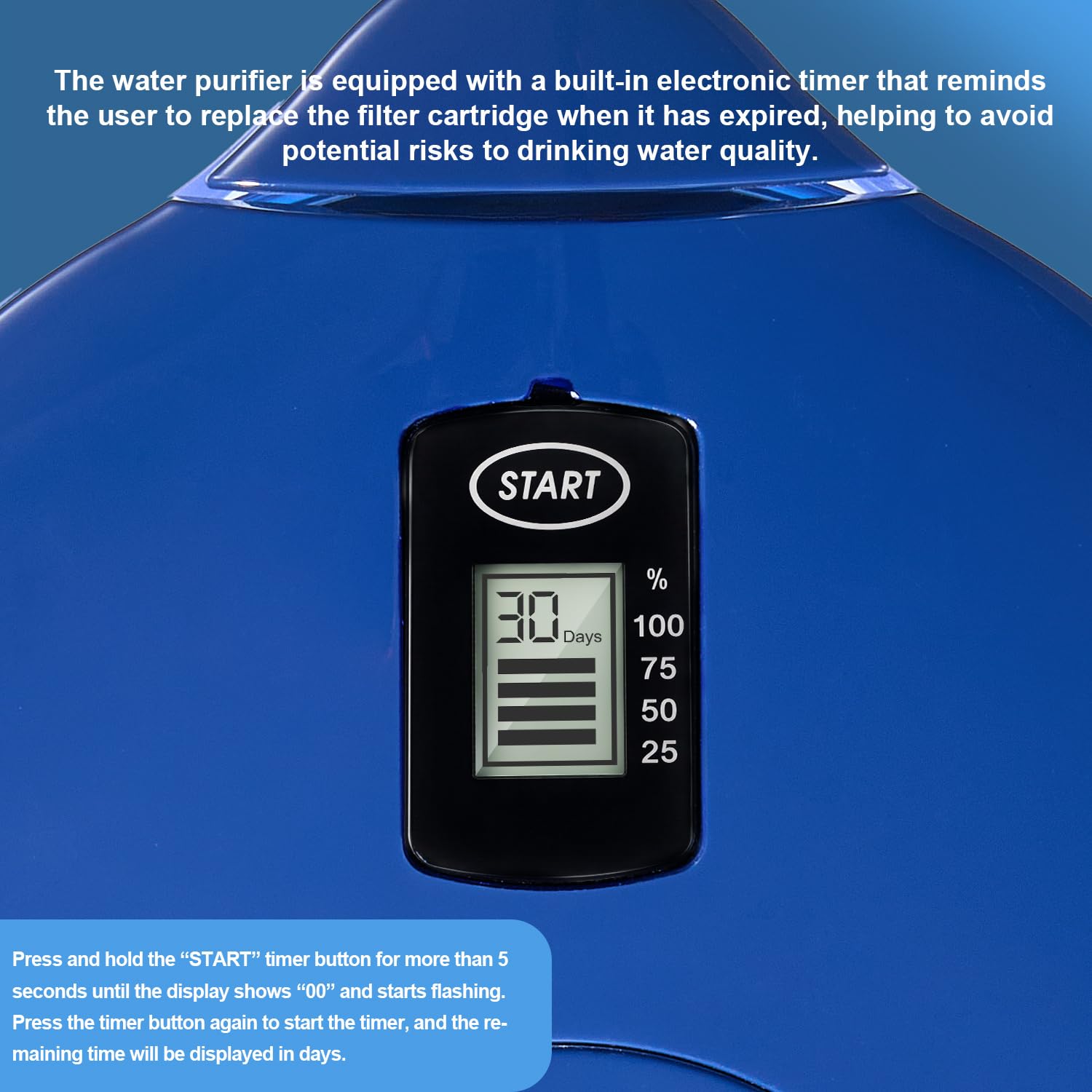 Thumbnail 6 de Watus 1H1X Water Filter Jug, 3.8 Litres, Blue with Activated Carbon Filter