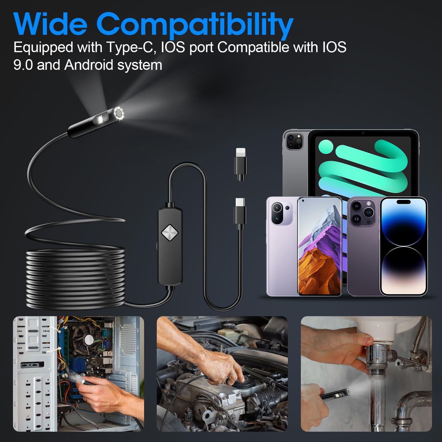 Thumbnail 5 de PAPIBLU Dual Lens Endoscope Inspection Camera (5m) with Semi-Rigid Snake Cable