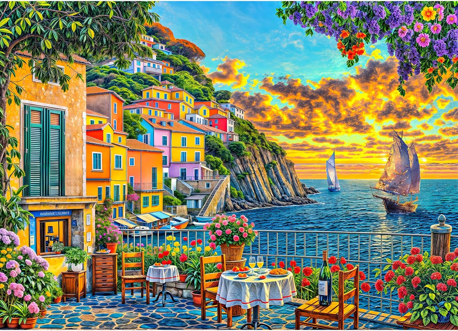 Detalle de TangComplete Puzzle 1000 Teile – Romantisches Cinque Terre Motiv, farbenfrohes Landschaftspuzzle