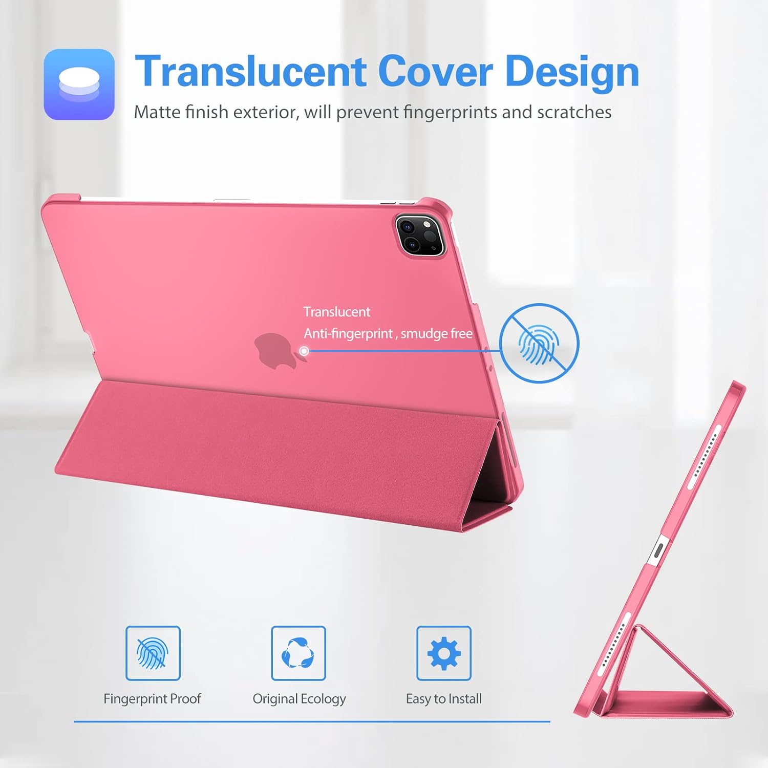 Detalle de ProCase Hülle für iPad Pro 11 Zoll 2022/2021/2020 (4/3/2. Gen) – Dreifach Falt Schutzhülle mit Standfunktion, Smart Case Cover, Melonenrosa