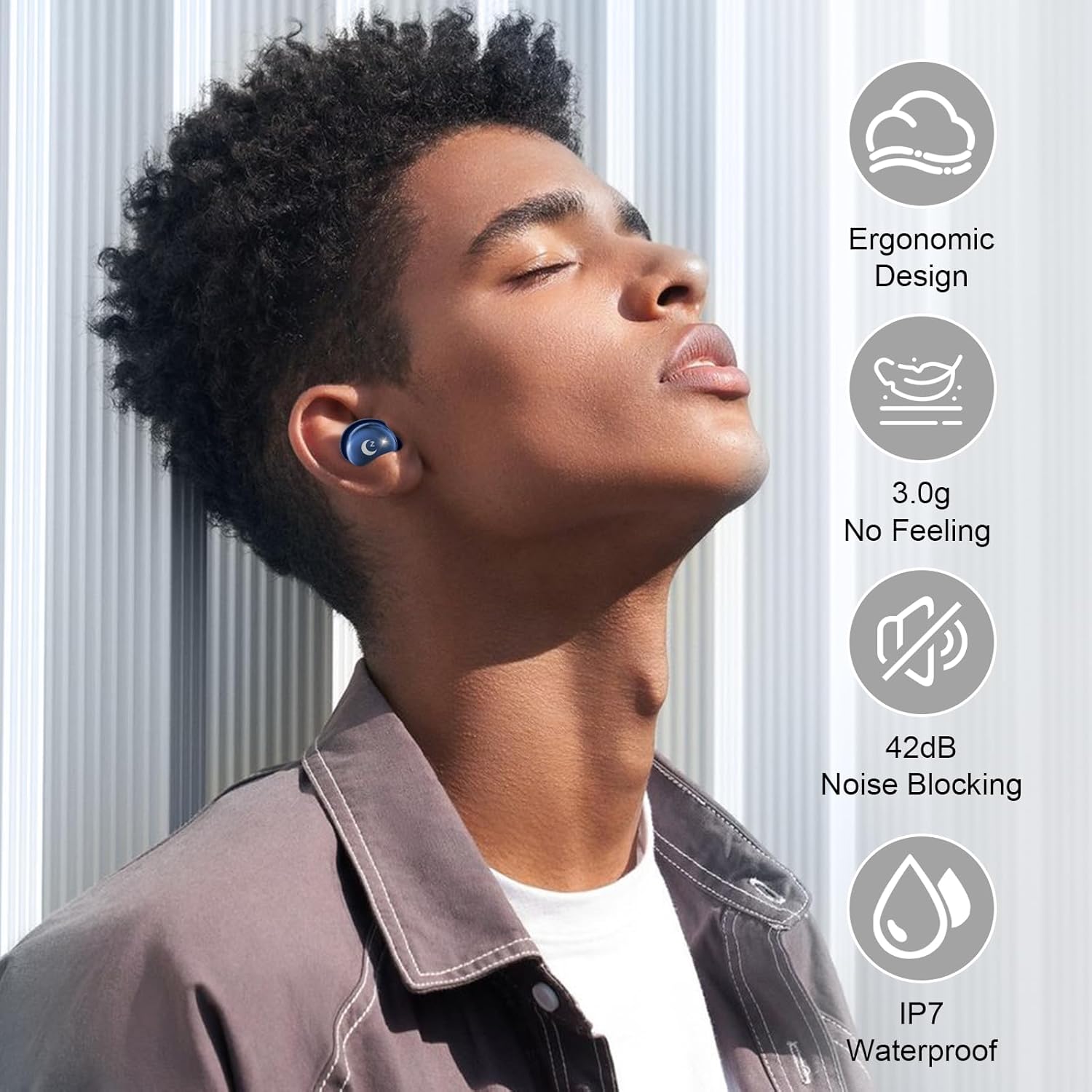 Detalle 2 de Bluetooth Kopfhörer Mini Schlafkopfhörer 48 Std, IPX7, Touchscreen, Schlafmodus, ENC, 5.4, Sternenblau