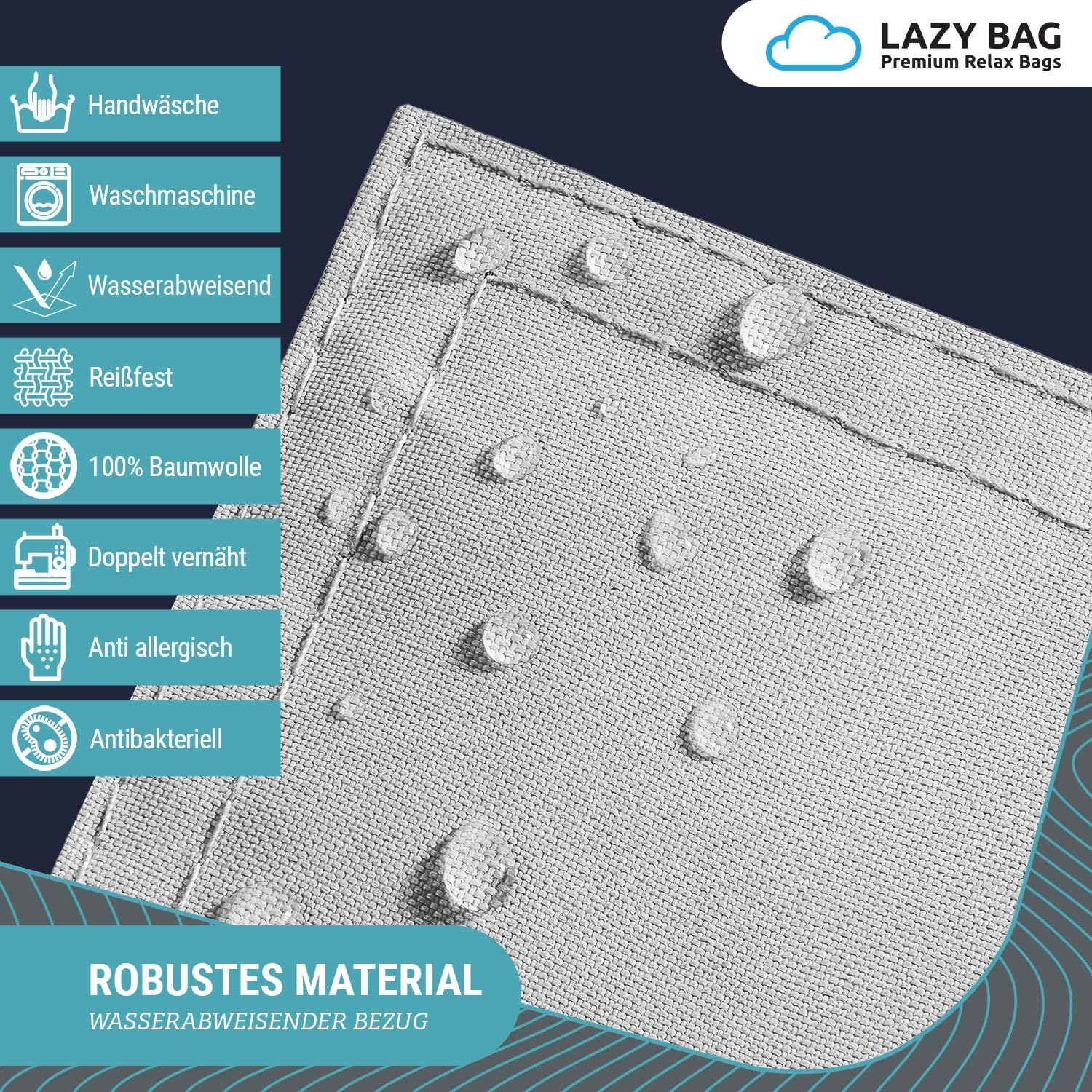 Thumbnail 3 de LAZY BAG Pouf géant classique XXL 140 x 180 cm – coussin d'assise 2 en 1 pour intérieur et extérieur