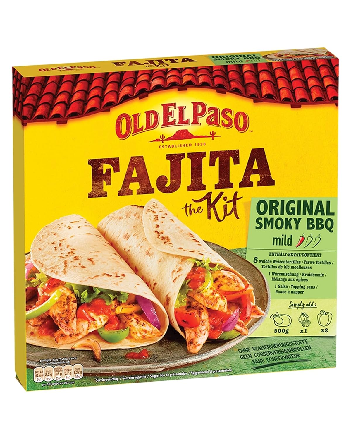 Detalle 1 de Old El Paso Fajita Kit – Original Smoky BBQ (Set für mexikanische Fajitas), 4er Pack