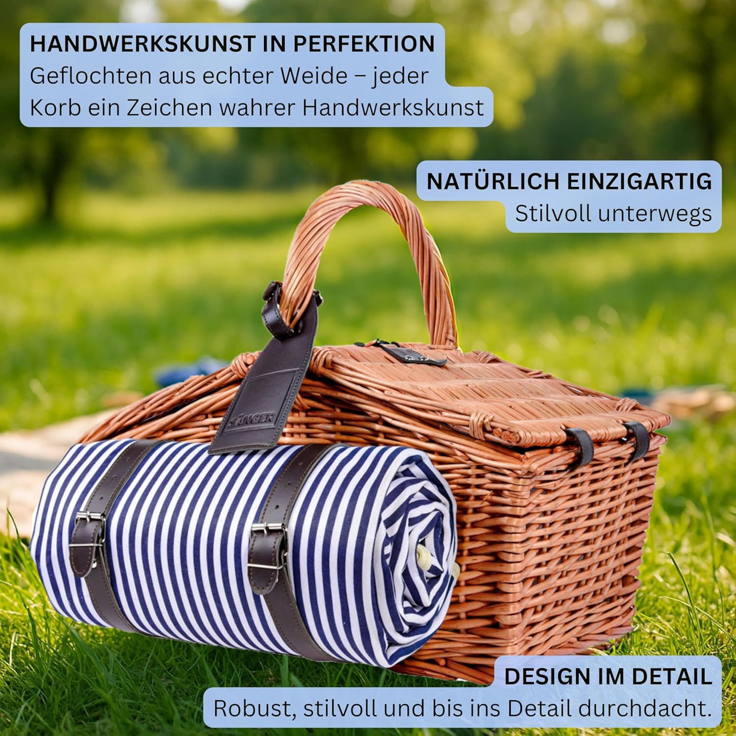 Thumbnail 4 de Sänger Picknickkorb Sylt – 24-teiliges Komplettset für 4 Personen inklusive Decke