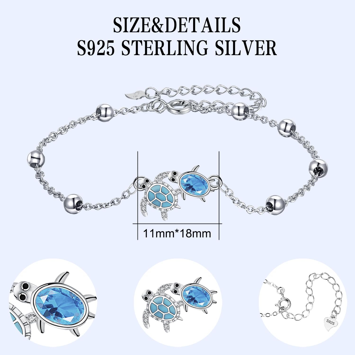 Detalle de Micory Femme – Bracelet Tortue en Argent Sterling 925 Réglable, Cadeau Élégant