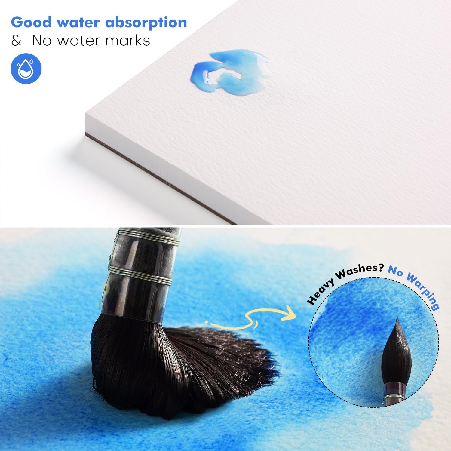 Detalle de Fuumuui Watercolor Paper Block (9x12 Inch) — 100% Cotton, Cold-Pressed, 22 Sheets (140 lb / 300gsm)