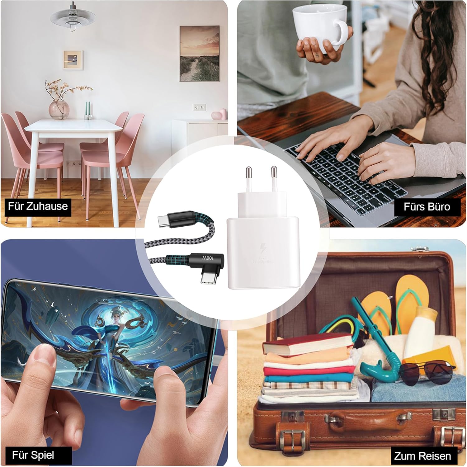 Thumbnail 6 de KAIMENGLONG 45W USB C Schnellladegerät mit 2 m Nylon-Kabel (90°) – kompakt, sicher, ideal für Samsung Galaxy Serie