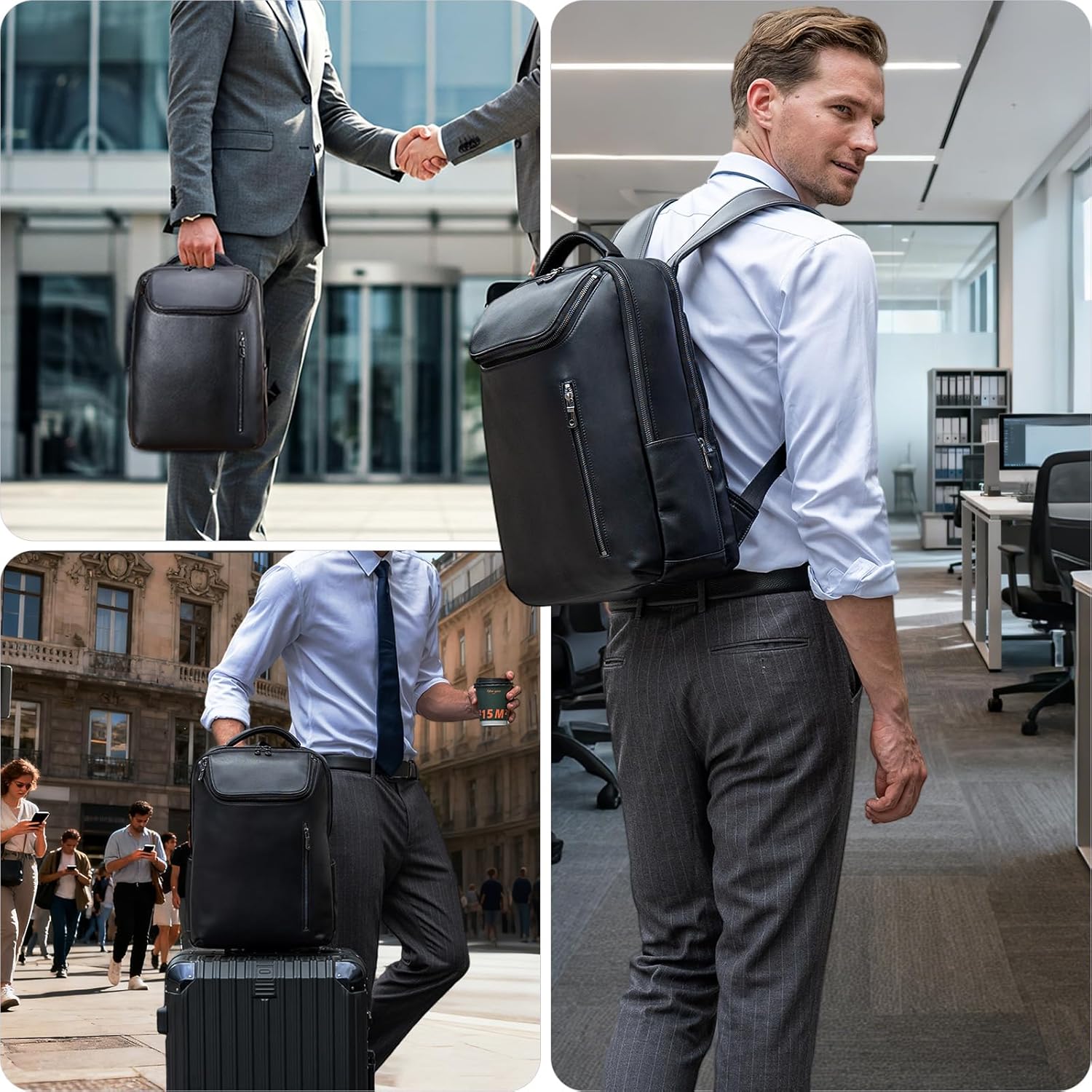 Detalle 2 de TIDING Full Grain Leather Laptop Backpack 15.6 inch with anti-theft back pocket (Black)