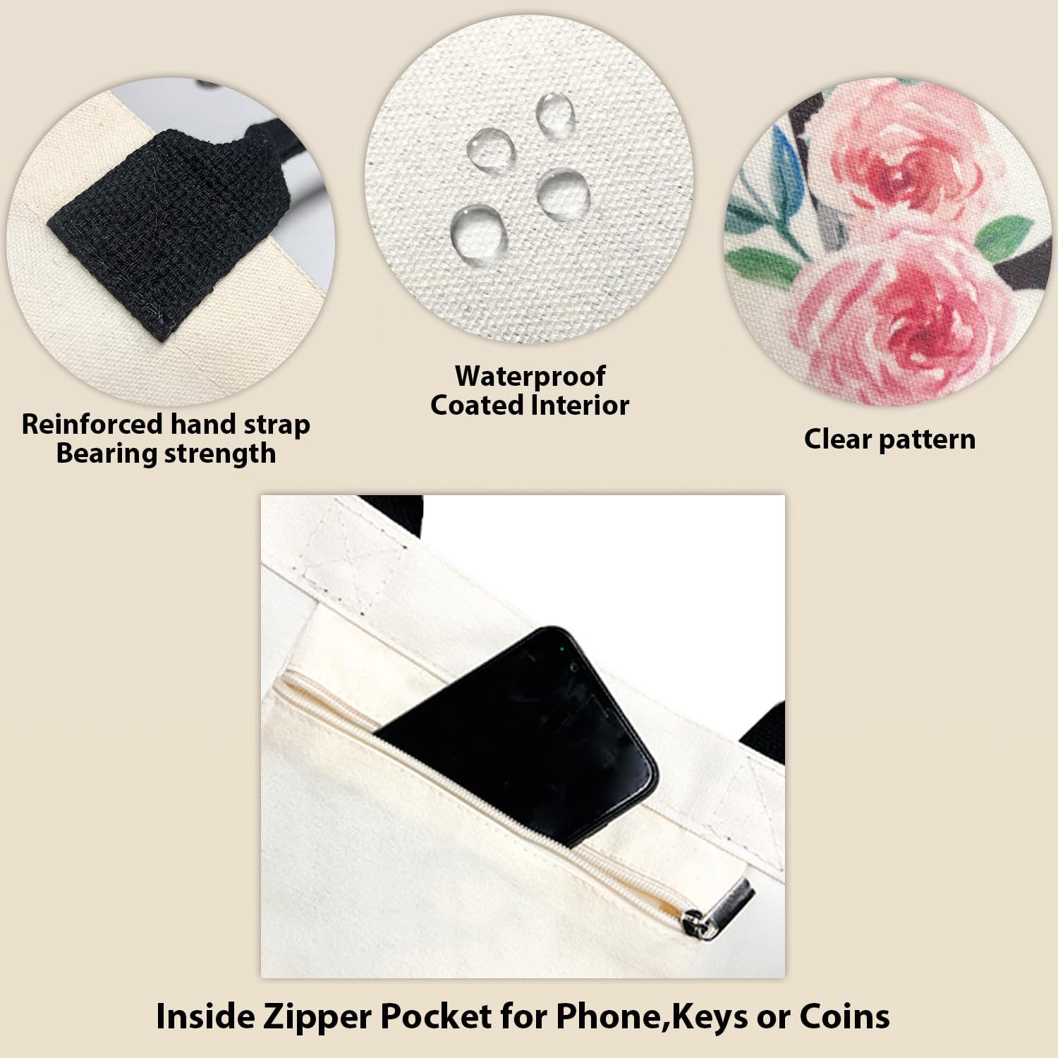 Thumbnail 4 de ZHONYEE Personalised Initial Canvas Tote Bag for Women with Monogram and Waterproof Lining