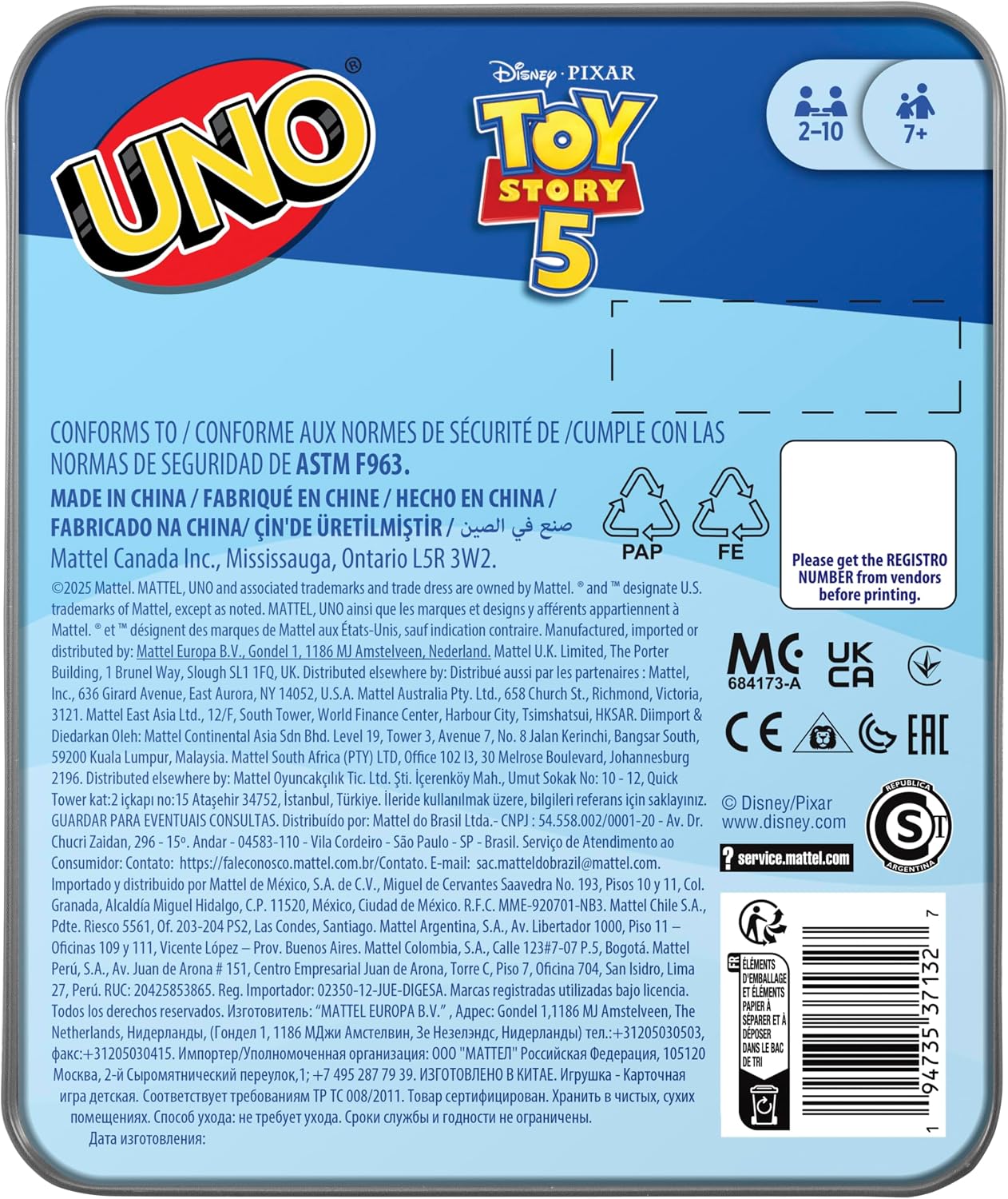 Detalle 2 de Mattel Games JLX06 Toy Story Game in Tin for 10 Players, Ages 7+