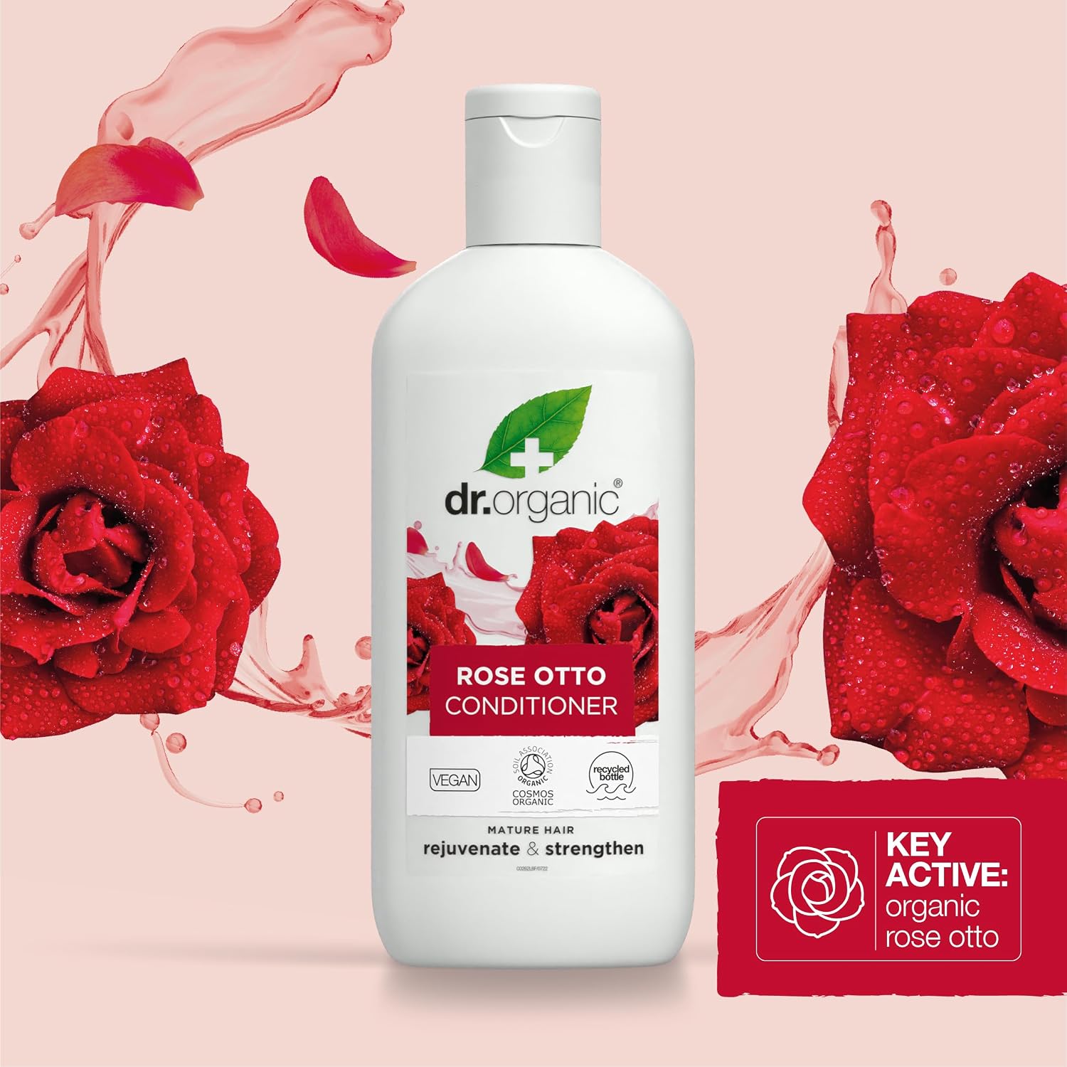 Detalle 1 de Dr. Organic Rosa de Otto-balsam för torrt hår med rosdoft