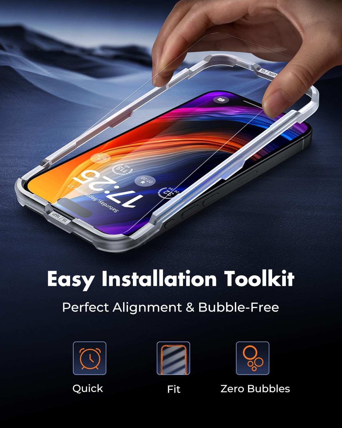 Thumbnail 4 de UNBREAKcable 2-Pack Tempered Glass Screen Protectors for iPhone 15 Pro (9H, HD clarity, easy-install frame)