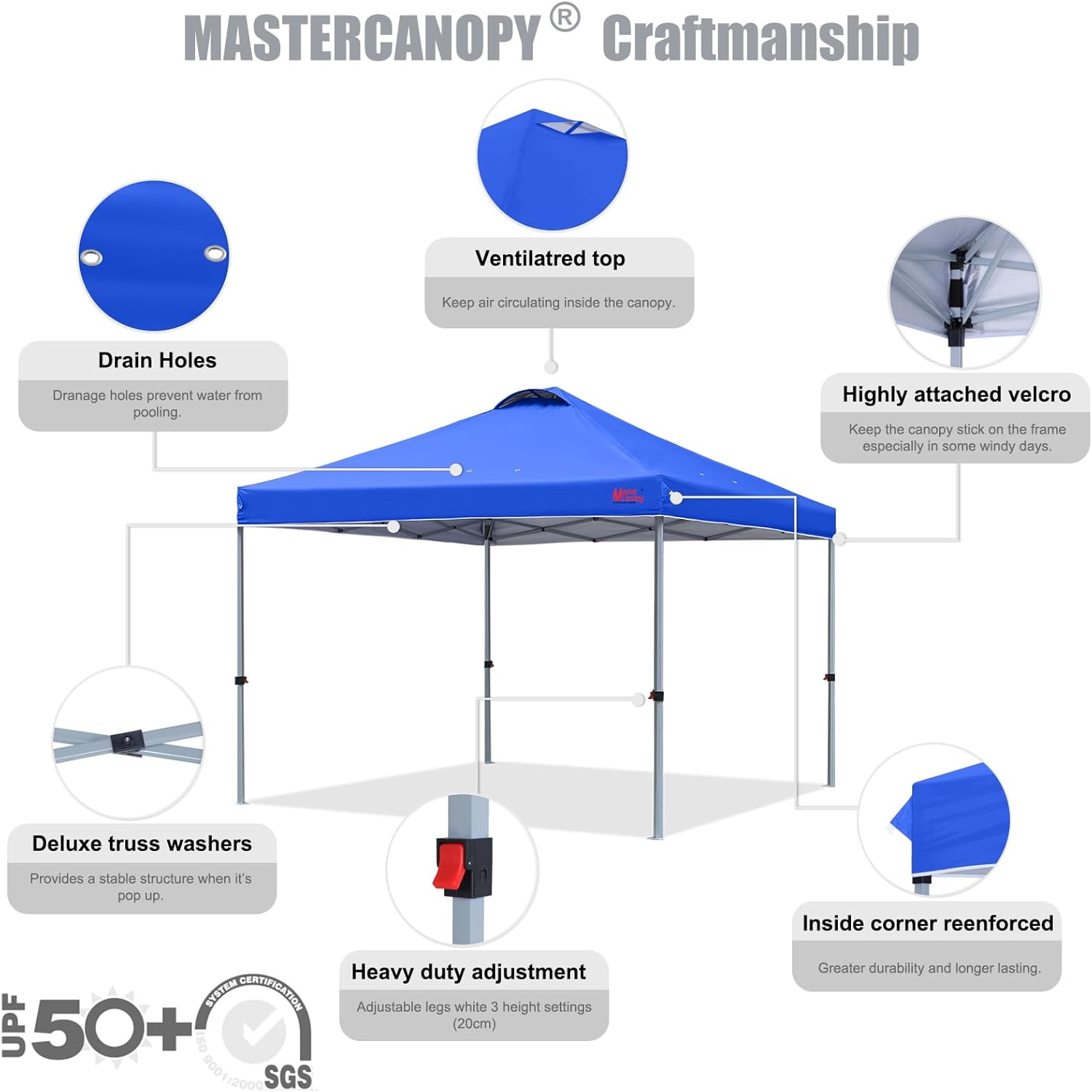 Thumbnail 2 de MasterCanopy 2 x 2 m Pop-up-Pavillon Faltpavillon Weiß