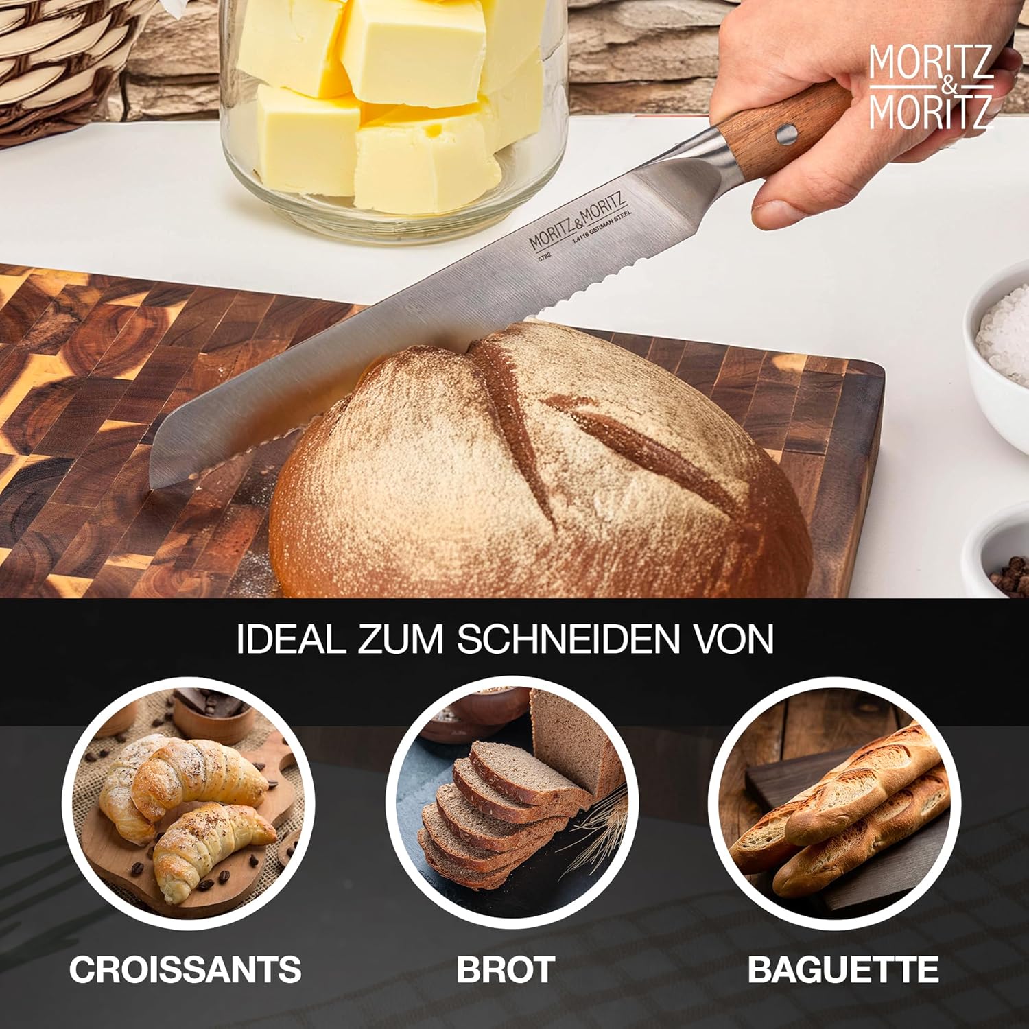 Thumbnail 3 de Moritz & Moritz Brotmesser 20 cm – Großes Profi Brotschneidemesser mit Wellenschliff