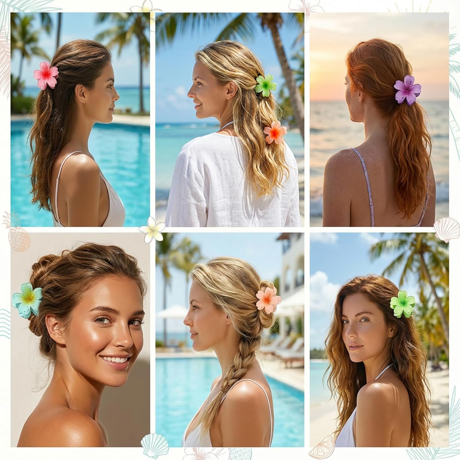 Thumbnail 5 de SMKSL 6-Piece Hawaiian Flower Hair Claw Clips for Women