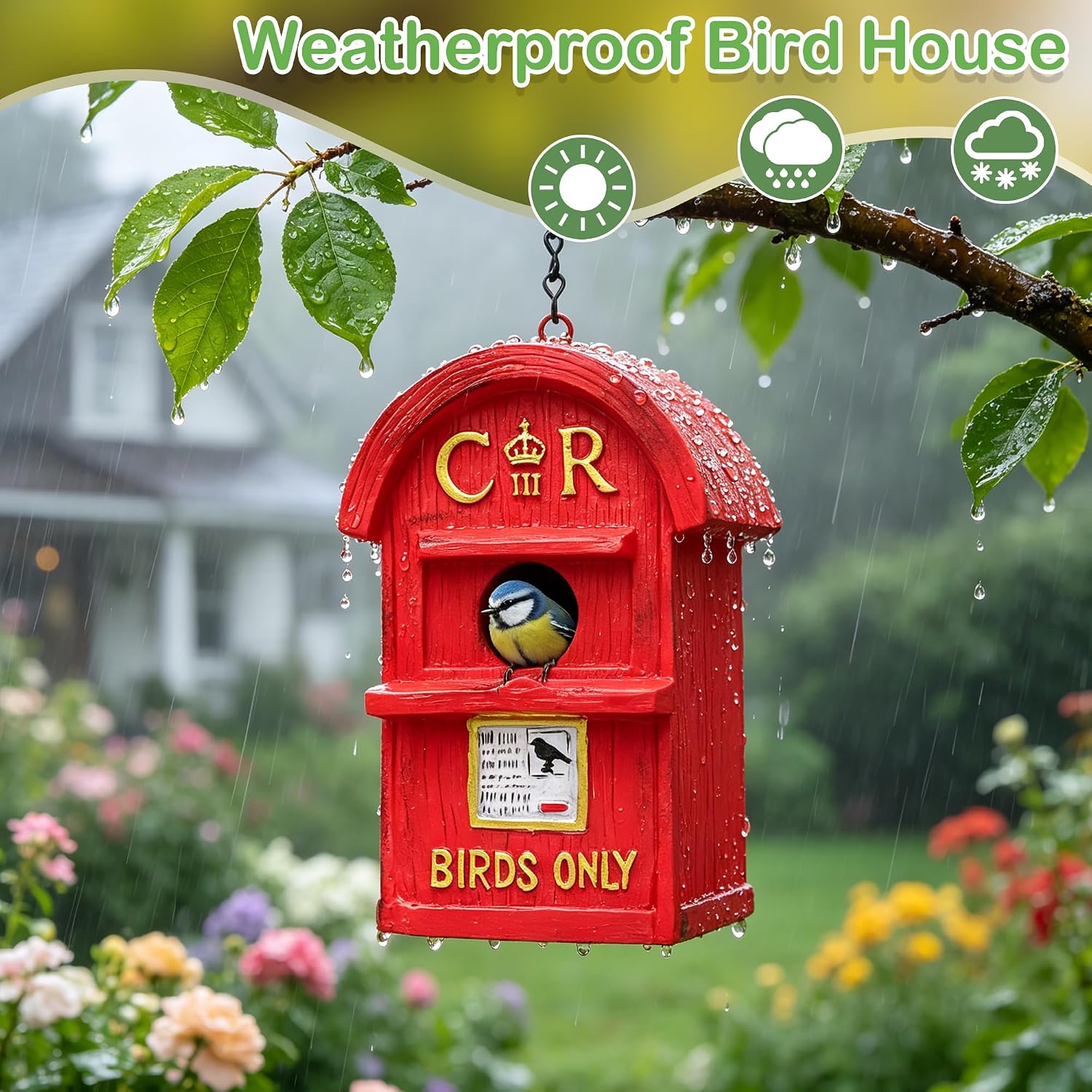 Detalle de Attivolife Garden Bird House: Outdoor Weatherproof Resin Mailbox Nyck Nest Box for Small Birds