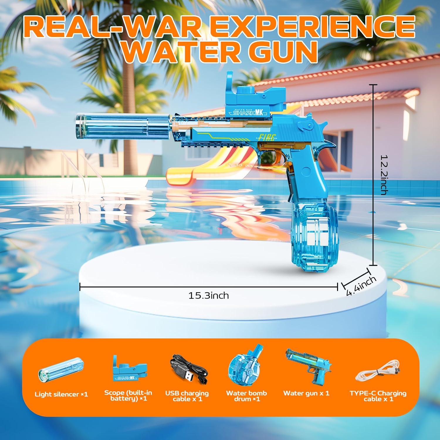 Detalle de Electric Water Gun for Adults & Kids (2 Pack) with LED Glow — Transparent Black & Blue