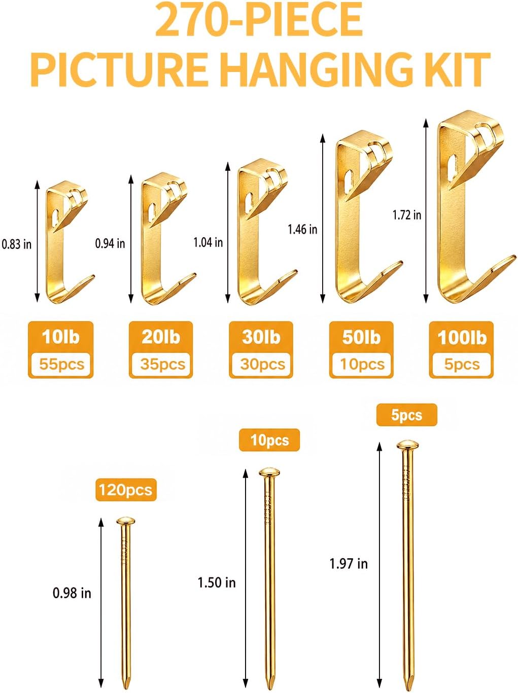 Detalle 2 de COMFRTX Picture Hanging Hooks 270-Piece Kit